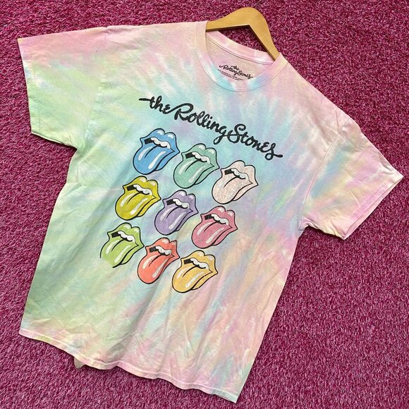 The Rolling Stones Hot Lips Pop Art Rock Pastel Tie Dye XL - Picture 2 of 5